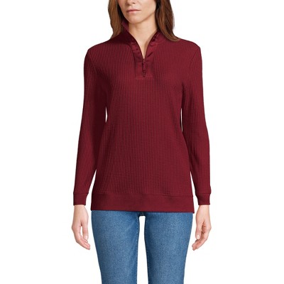 Lands' End Women's Long Sleeve Waffle Quarter Zip Pullover