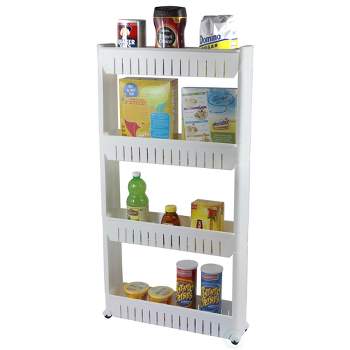Basicwise Slim Storage Cabinet Organizer 4 Shelf Rolling Pull Out Cart Rack Tower with Wheels