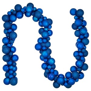 Northlight 3-Finish Shatterproof Ball Christmas Garland - 6' x 3.5" - Blue - Unlit - 1 of 4