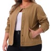 Agnes Orinda Women's Plus Size Collarless Button Down Long Sleeve Cargo Denim Jacket with Pocket - 2 of 4