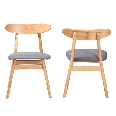 Baxton Studio 2pc Ulyana Fabric and Wood Dining Chair Set Gray/Natural Brown: Polyester Upholstery, Rubberwood Frame, Spot Clean