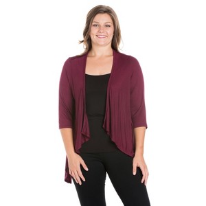 24seven Comfort Apparel Women's Plus Elbow Length Open Cardigan - 1 of 4