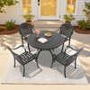 5-Piece Cast Aluminum Outdoor Dining Set: Round Table, Stackable Chairs & Blue Cushions - All-Weather Patio Furniture for Your Backyard - 2 of 4