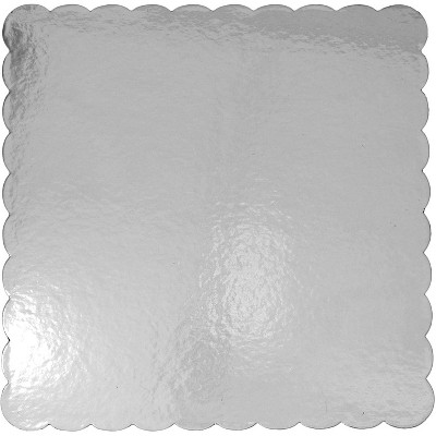 O'Creme Scalloped Non-Corrugated Silver-Top Cake Board 3/32-Inch Thick (9-7/8" x 9-7/8") Pack of 100