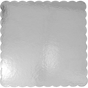 O'Creme Scalloped Non-Corrugated Silver-Top Cake Board 3/32-Inch Thick (9-7/8" x 9-7/8") Pack of 100 - 1 of 3