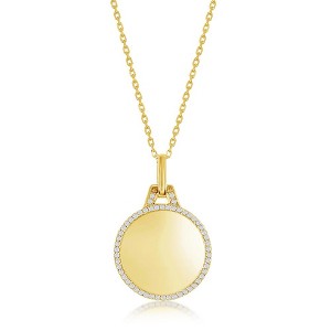 Bella Silver Sterling Silver, Polished Circle w/CZ Border Necklace - Gold Plated - Gold - 16+2 Inch - 1 of 2