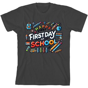"Happy First Day of School" Adult Crew Neck Short Sleeve Tee - 1 of 2