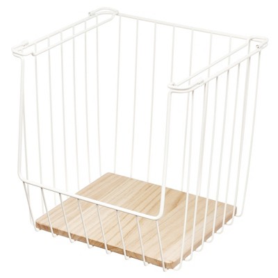 iDESIGN Wire & Paulownia Wood Open Front Kitchen Pantry and Cabinet Organizer Bin: Multicolored, 12"x12"x11", Spot Clean