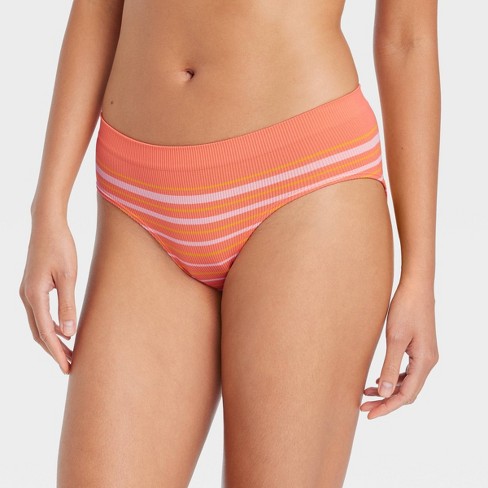 Women's Striped Seamless Pull-On Hipster Underwear - Auden™ Coral XS