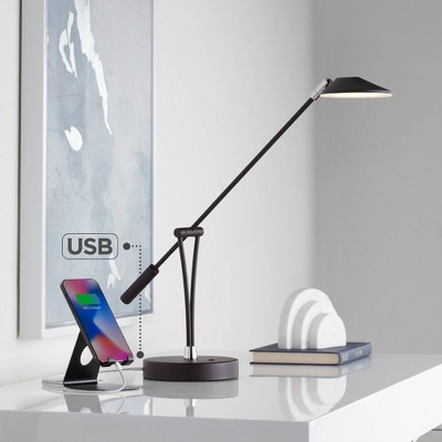 Satin Black Adjustable Metal Desk Lamp with USB Port