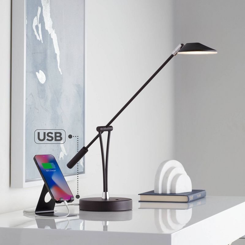 360 Lighting Modern Desk Table Lamp with USB Charging Port LED 20" High Satin Black Metal Adjustable Arm for Bedroom Office, 2 of 10
