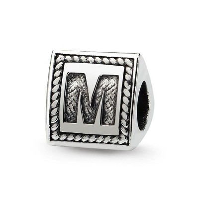 Black Bow Jewelry Triangle Block, Letter M Sterling Silver Bead Charm