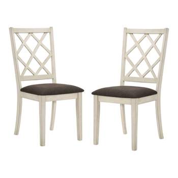 HOMES: Inside + Out Set of 2 Moonglint Farmhouse Padded Seat Dining Chairs Antique White/Dark Walnut
