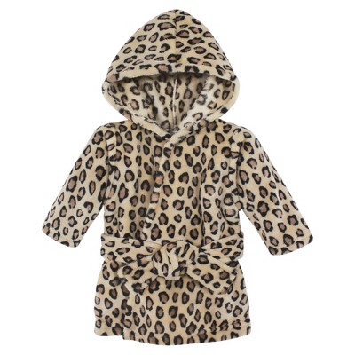 Image of Hudson Baby Unisex Baby Plush Animal Face Bathrobe, Leopard, 0-9 Months