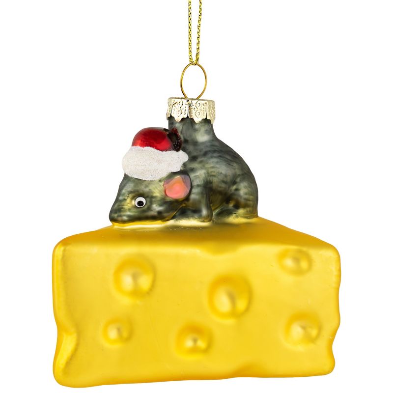 Northlight 3.25" Mouse with Cheese Glass Christmas Ornament, 4 of 6