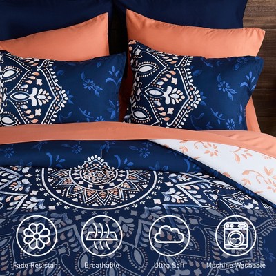 Regency Heights 9 Pcs BIAB Botanical Print Comforter Set, Premium Touch Boho Style Bed in a Bag Durable Bed Set for Year-Round Use, Navy, Queen — фото 2