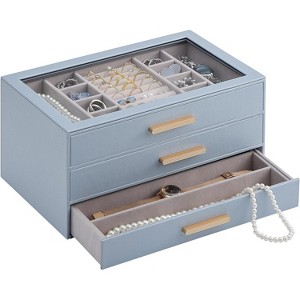 3-Layer Jewelry Organizer with Glass Lid, Storage & Display Case for Rings, Earrings, Necklaces, Birthday Christmas Gift - 1 of 4