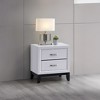 Vynxaria White 2-Drawer Nightstand, 22"W x 16"D x 24"H, Crisp Laminate (Wood Grain), Brushed Steel Handles, Fully Assembled, English Dovetail Drawers - 3 of 4