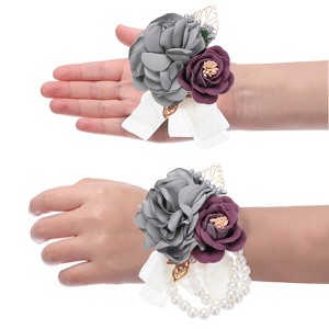 Unique Bargains Silk Wedding Prom Artificial Rose Boutonniere and Wrist Corsage Set - 1 of 3
