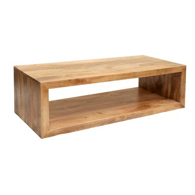 The Urban Port 58" Mango Wood Coffee Table Open Cube 1 Shelf Natural Brown