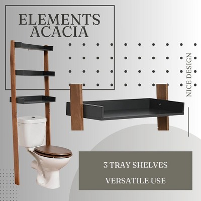 Gray Wood Over-the-Toilet Ladder Shelf with Storage Trays