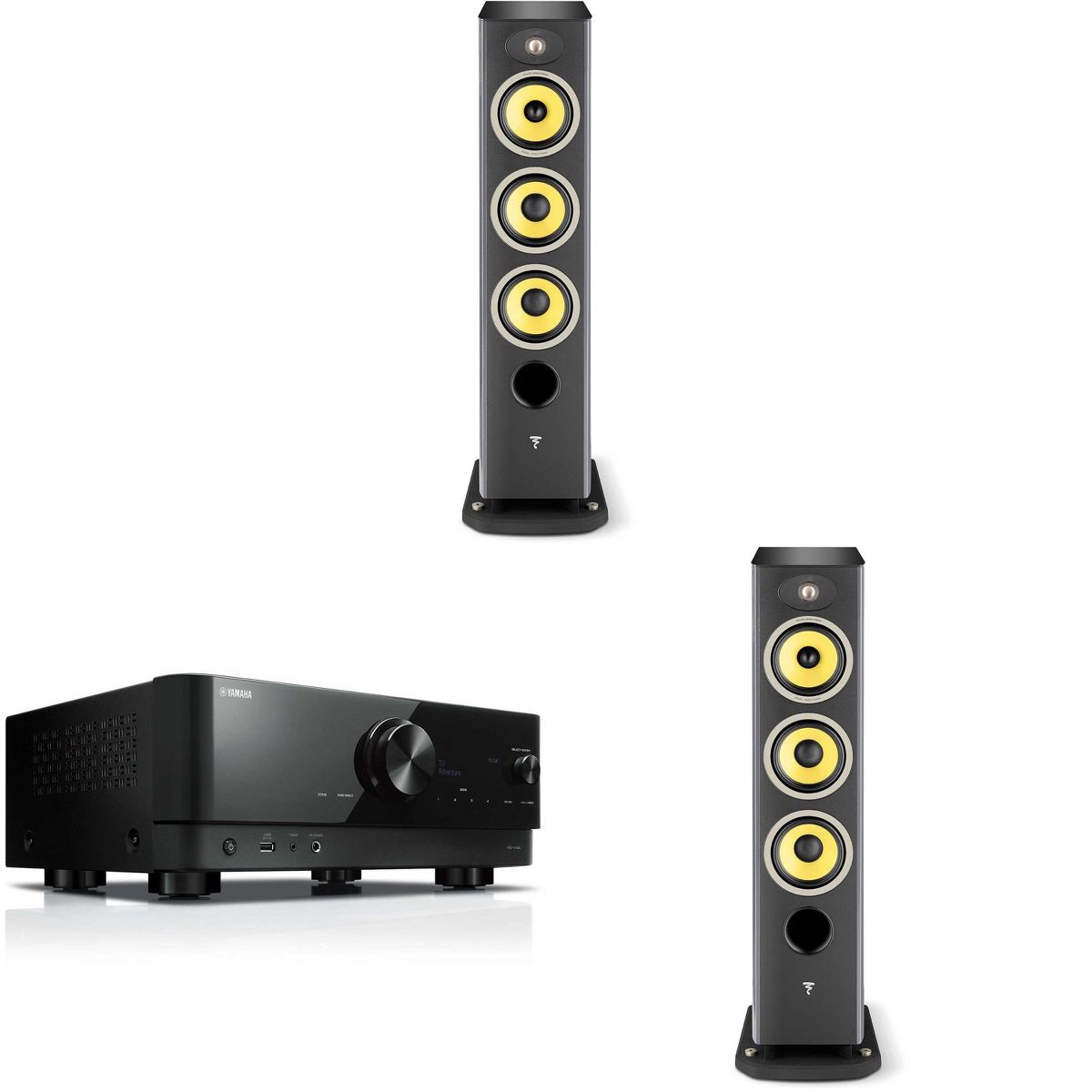 Focal Aria K2 926 Ash Grey (Limited Edition) 3-Way Floorstanding Audiophile Tower Speaker - PAIR, with RX-V4ABL 5.2-Channel AV Receiver with 8K HDM...