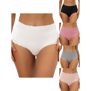 Allegra K Women's High Waist Tummy Control Ribbed Comfortable Lace Trim 5 Packs Briefs - 1 of 4