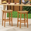 Tangkula Outdoor Acacia Wood Bar Stools Set of 2 w/ PE Rattan Seats & Backrests - 3 of 4