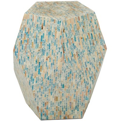 Natural Wood and Shell Round Accent Table