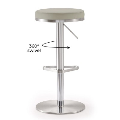 White Adjustable Swivel Bar Stool with Stainless Steel Frame