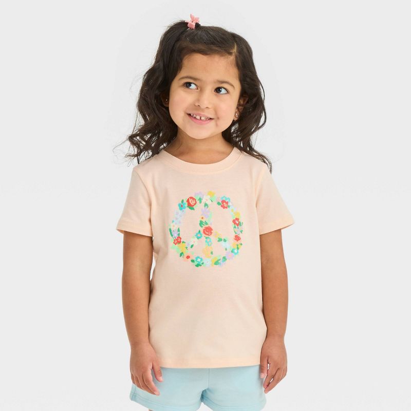 Toddler Girls' Peace Sign Short Sleeve T-Shirt - Cat & Jack™ Peach, 1 of 7