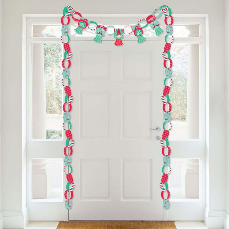 Big Dot of Happiness Elf Squad - 90 Chain Links and 30 Paper Tassels Decor Kit - Kids Elf Christmas and Birthday Party Paper Chains Garland - 21 feet, 3 of 9