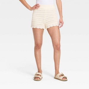 Women's Openwork Sweater Pull-On Shorts - Universal Thread™ Cream