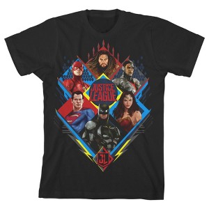 Justice League Movie Character Diamonds Black T-shirt Toddler Boy to Youth Boy - 1 of 3