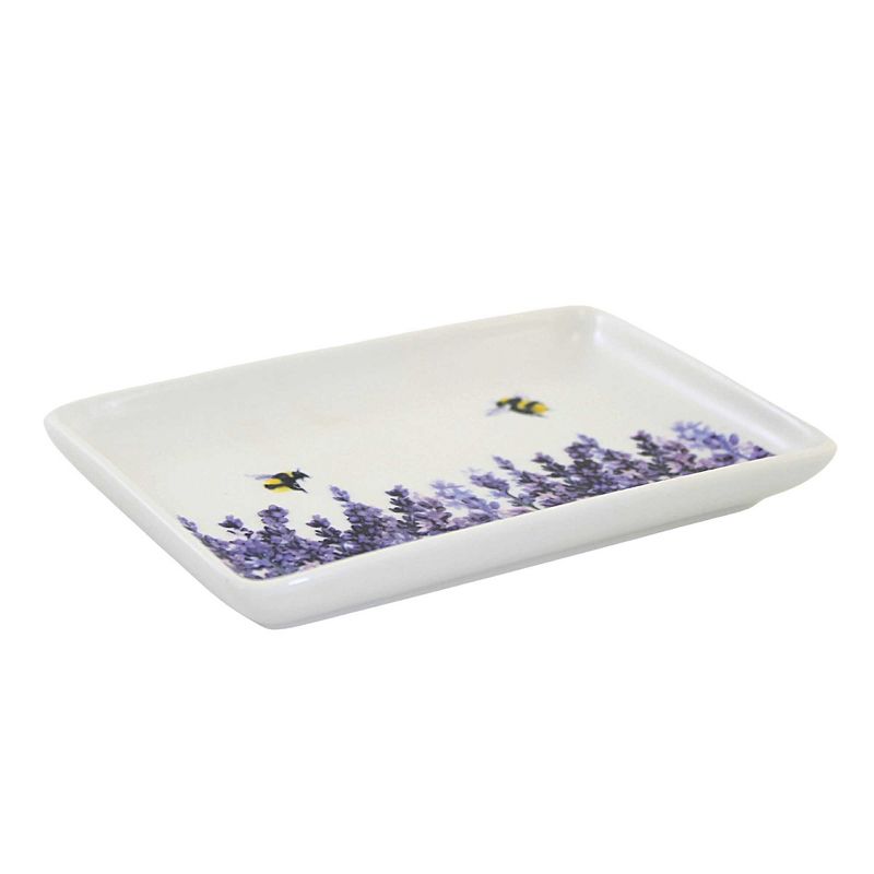 Abbott Collection 4.0 Inch Lavender & Bees Rectangle Plate Summer Flowers Serving Platters, 2 of 4