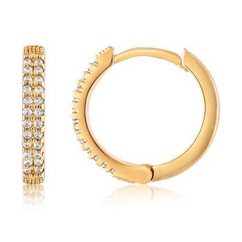 KISPER 18K Gold Plated Double Row Cubic Zirconia Small Hoop Earrings for Women