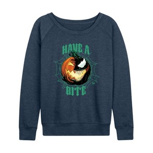 Women's - Marvel - Have A Bite Lightweight French Terry Wide Neck Long Sleeve Graphic Shirt - 1 of 4