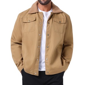 INSPIRE CHIC Men's Winter Collared Button Front Fleece Lining Pockets Trucker Jacket - 1 of 4