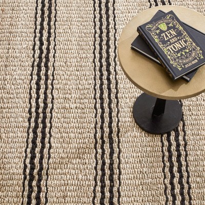 Hand-Loomed Black and Beige Stripe Jute Runner Rug 2'6” x 8'