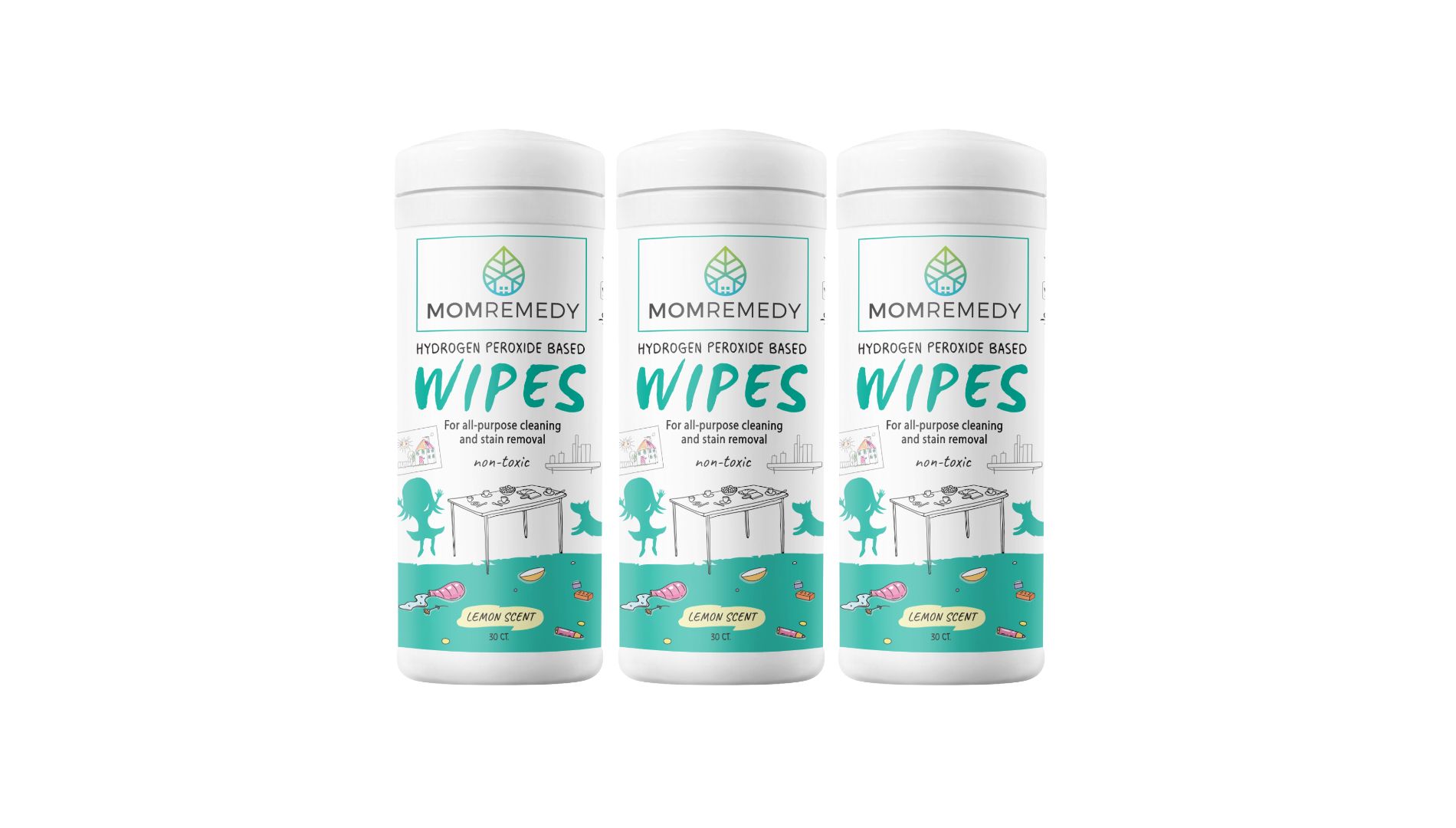MomRemedy Hydrogen Peroxide Wipes for All-purpose Cleaning & Stain Removal - 30ct each/3-pack