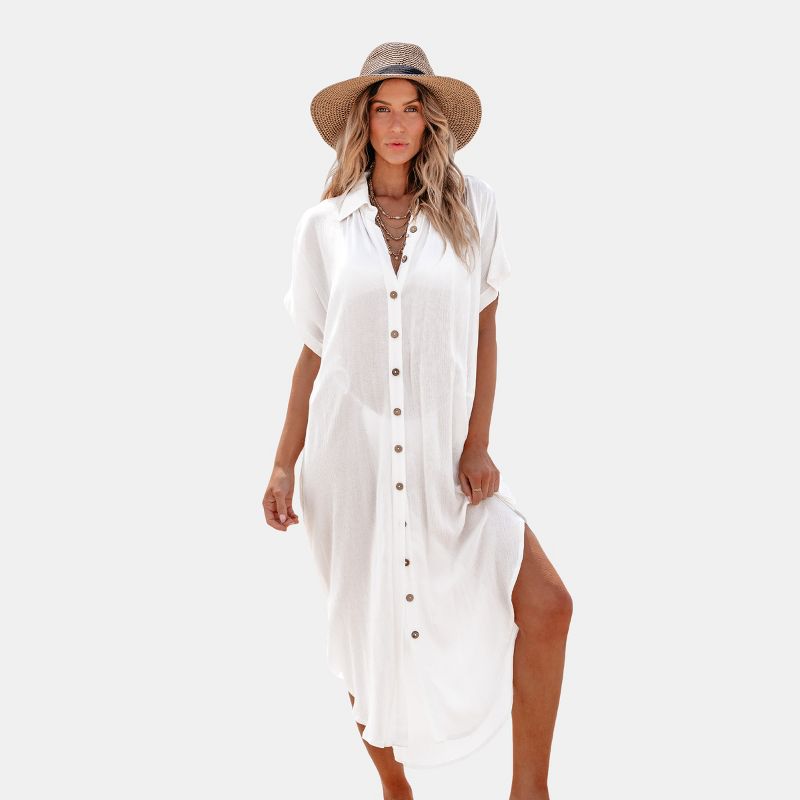 Women's Collared Button Up Cover-Up Dress - Cupshe, 1 of 6