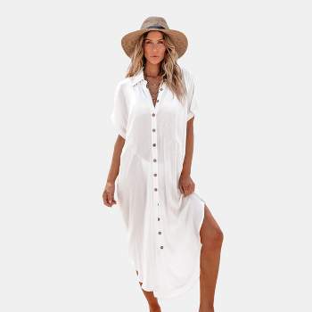 Women's Collared Button Up Cover-Up Dress - Cupshe