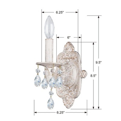 Antique White Wall Sconce with Clear Hand Cut Crystals