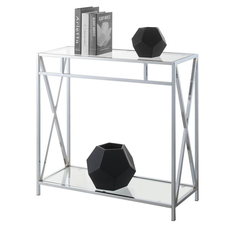 Oxford Chrome Glass Hall Table with Shelf Glass/Chrome - Breighton Home, 3 of 4