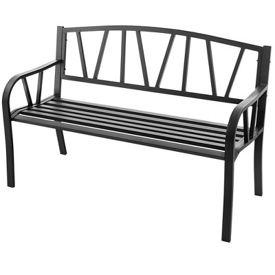 Tangkula Garden Bench Metal Frame w/ Ergonomic Armrest Load Patio Black