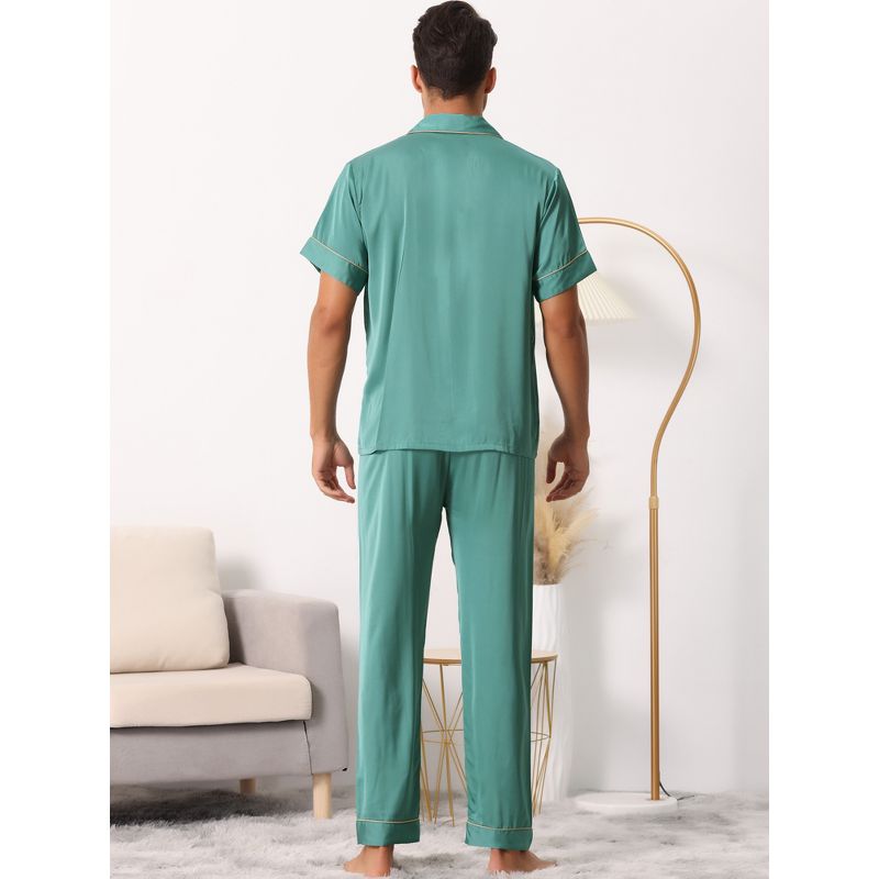 cheibear Men's Satin Sleepwear Short Sleeve Button Down T-Shirt with Pants Couple Pajama Set, 4 of 7