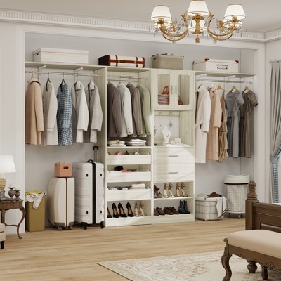 Aheaplus 80"-120" Closet System with Door and Wooden Drawers