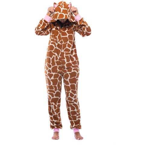 Just Love Womens One Animal Print Adult Onesie Hooded Pajamas Giraffe  6453-10213-XS