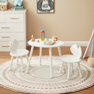 VECELO 3-Piece Kids Table and Chairs Set, Wooden Children Activity Furniture for Playroom or Classroom, White - 1 of 4