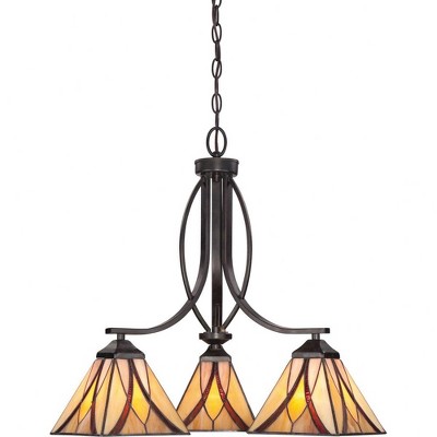 Asheville Valiant Bronze 3-Light Tiffany Glass Chandelier